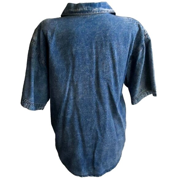 True Vintage Women's Medium Denim Shirt 90's Patty Blue Embroidered Coastal - Picture 10 of 10